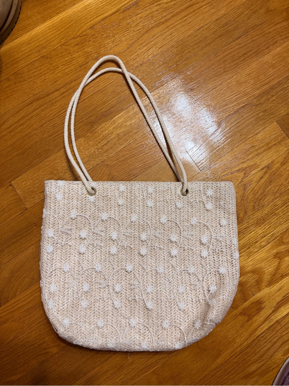 Woven Cream Tote Bag with Rope Handles